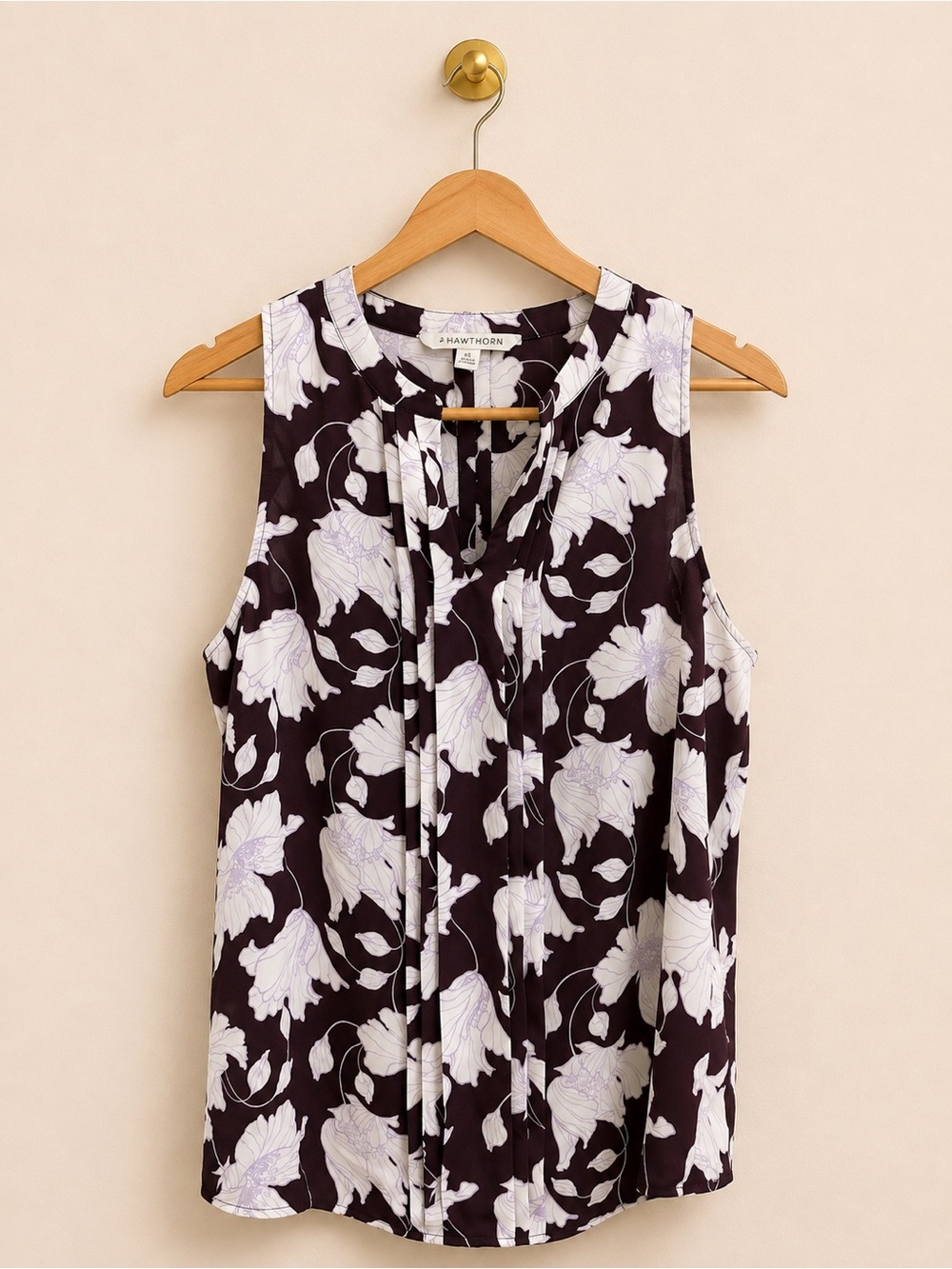 41Hawthorn Floral Sleeveless Tie Neck Blouse Size S Burgundy White